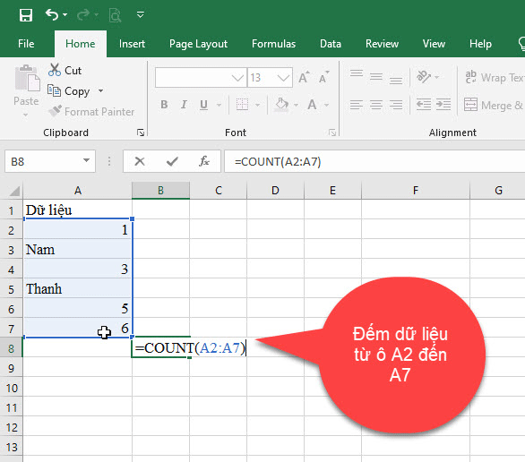 sử dụng count trong excel